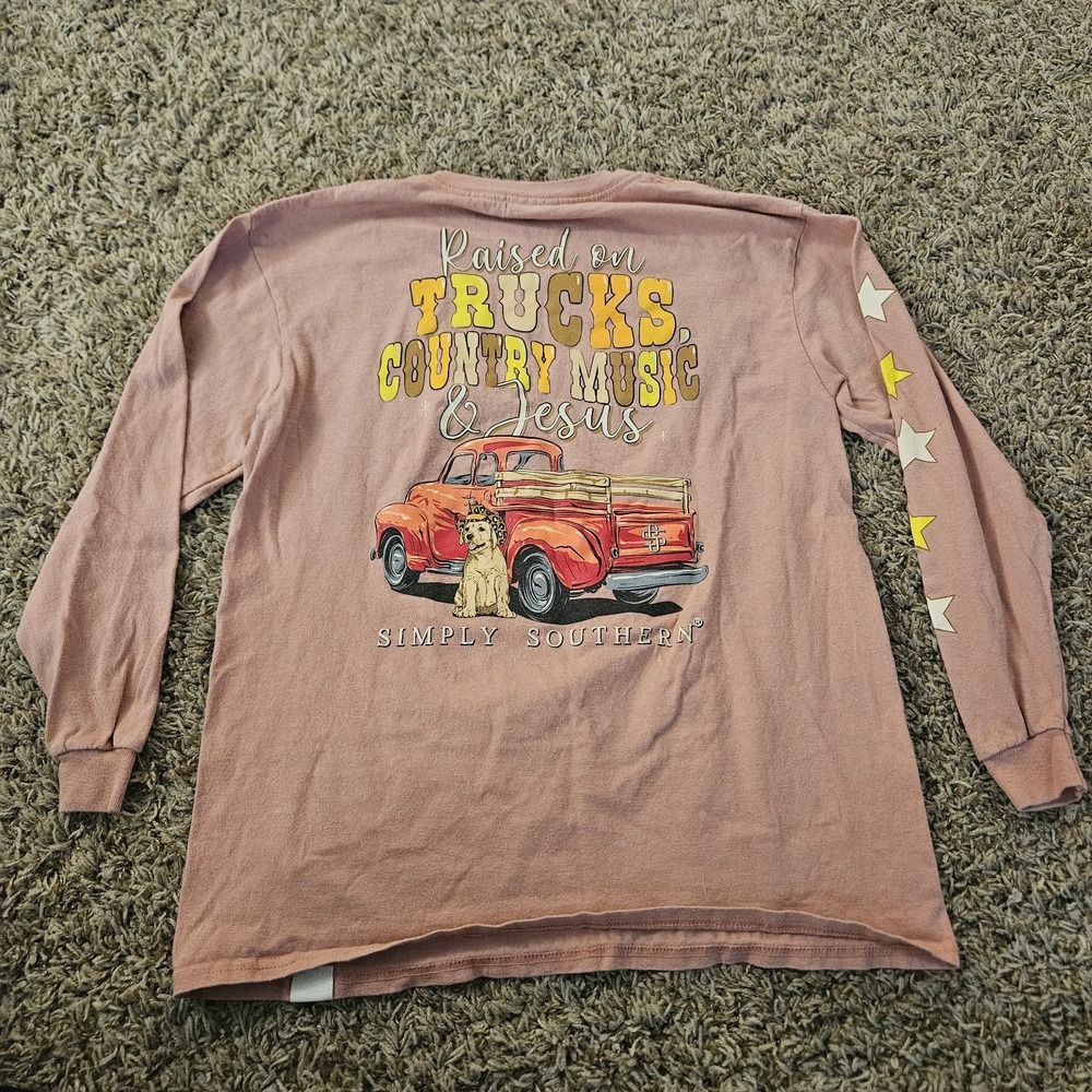 Simply Southern Girls Long Sleeve T Shirt Youth Large Raised On Trucks and Jesus